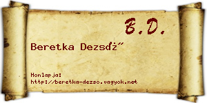 Beretka Dezső névjegykártya